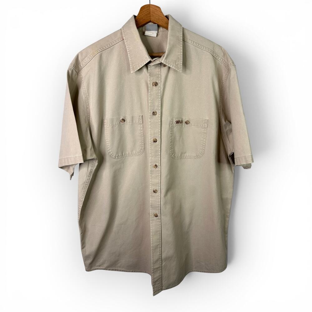 Carhartt Mens 2XL Short Sleeve Button-Down Shirt Tan/Khaki Workwear Utility FLAW